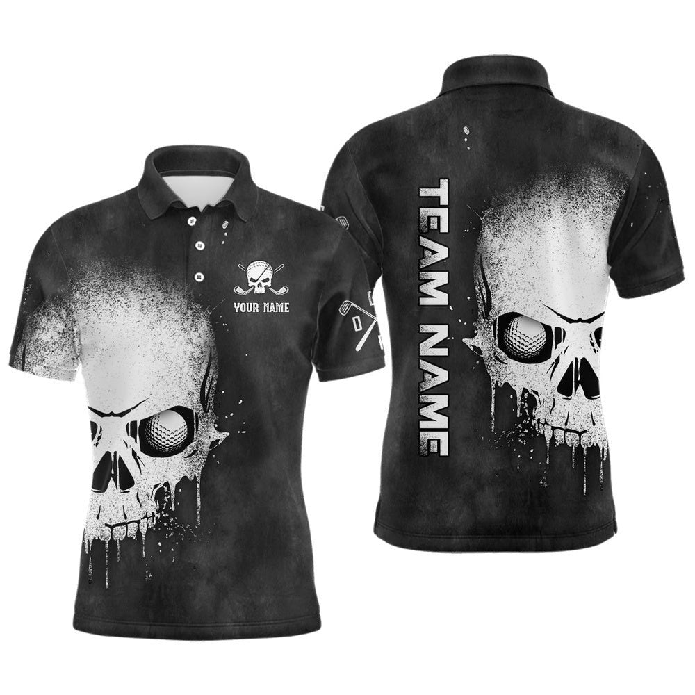 Smoke Skull Black White Men's Golf Polo Shirts Custom Scary Golf Shirts For Men Golf Gifts, Golf Polo Shirt, Golf Shirts
