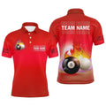 8 Ball And Cue Ball Pool Red 3D Polo Shirts, Custom Name Billiard Polo, Personalized Billiard Polo Shirt