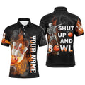 Shut Up And Bowl Funny Polo Bowling Shirt Men Flame Skull Bowler Polo Shirt, Personalized Bowling Team Shirt