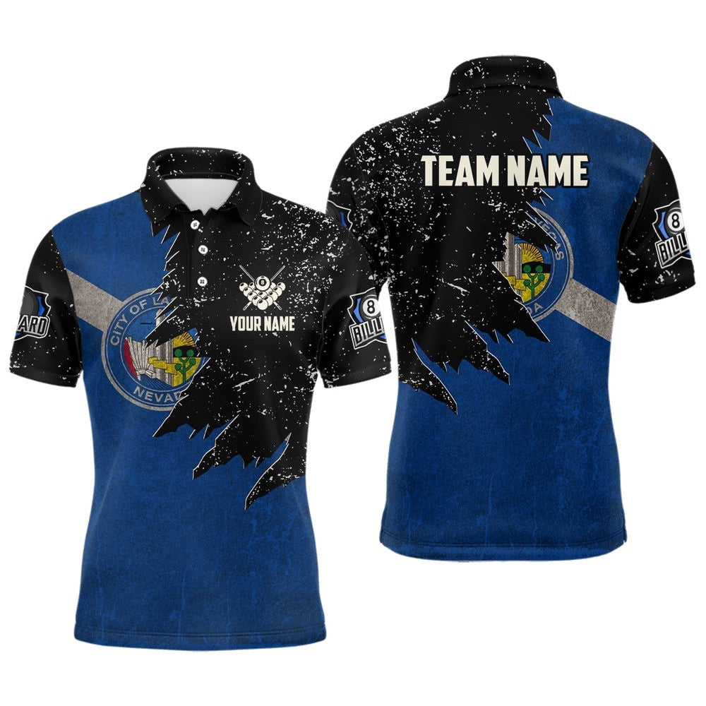 Retro Las Vegas Flag Billiard Pool Shirts Custom Patriotic Billiard Polo Uniform, Personalized Billiard Polo Shirt