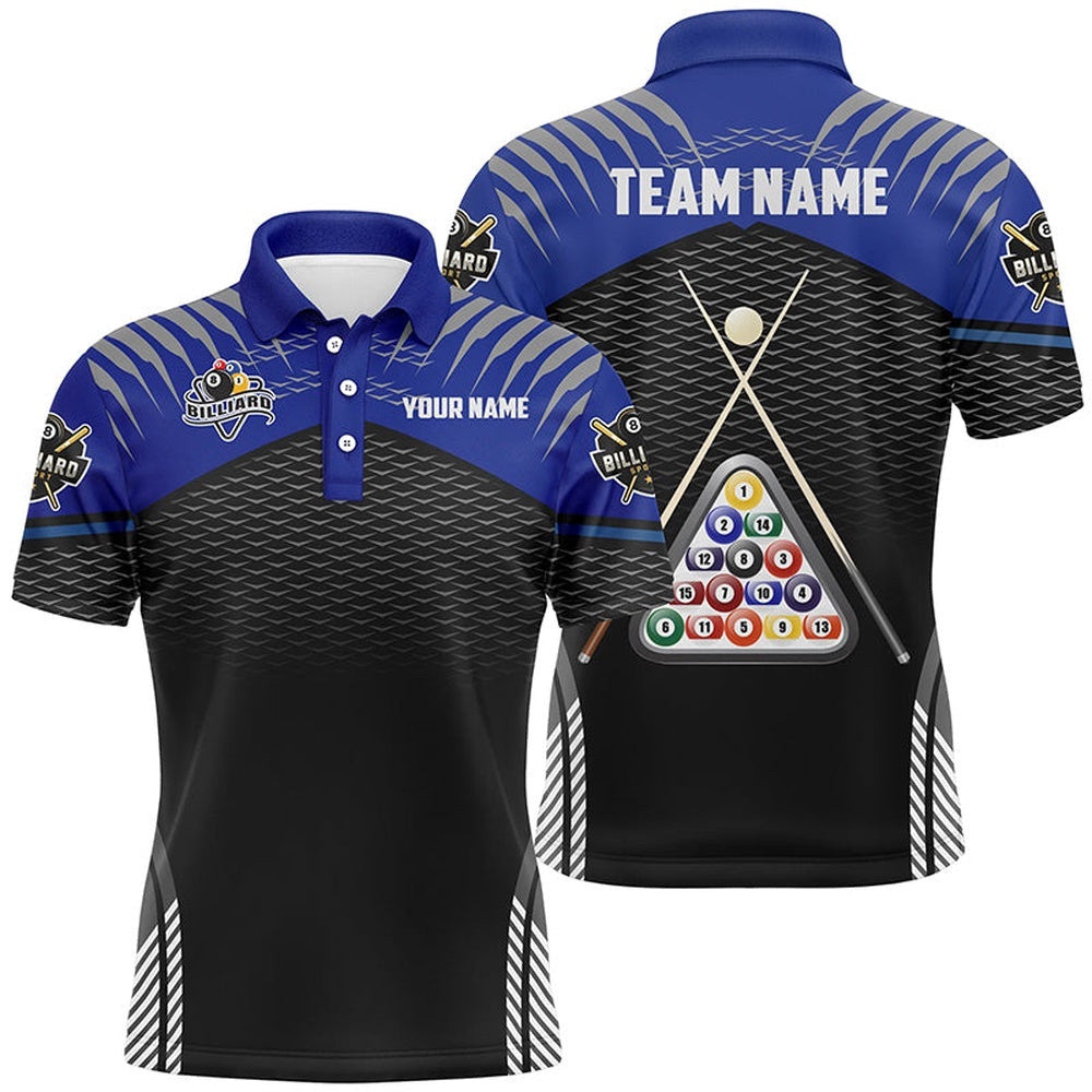 Sport Blue Black 8 Ball Billiard 3D Polo Shirts, Custom Billiard Balls Polo, Personalized Billiard Polo Shirt