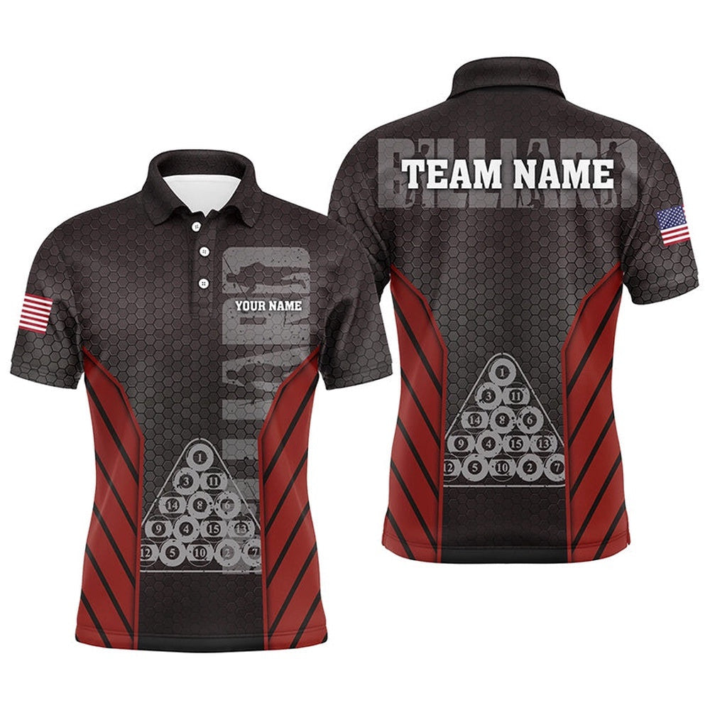 Red Hive Pattern 8 Ball Billiard 3D Polo Shirts, Custom Billiards Polo, Personalized Billiard Polo Shirt
