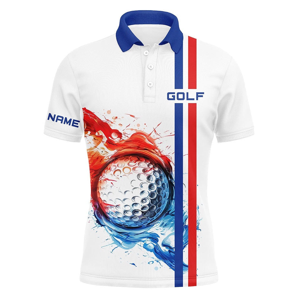 Red, White And Blue Stripe Men's Golf Polo Shirts Custom Golf Ball Men's Golf Tops, Team Golf Shirts, Golf Polo Shirt, Golf Shirts