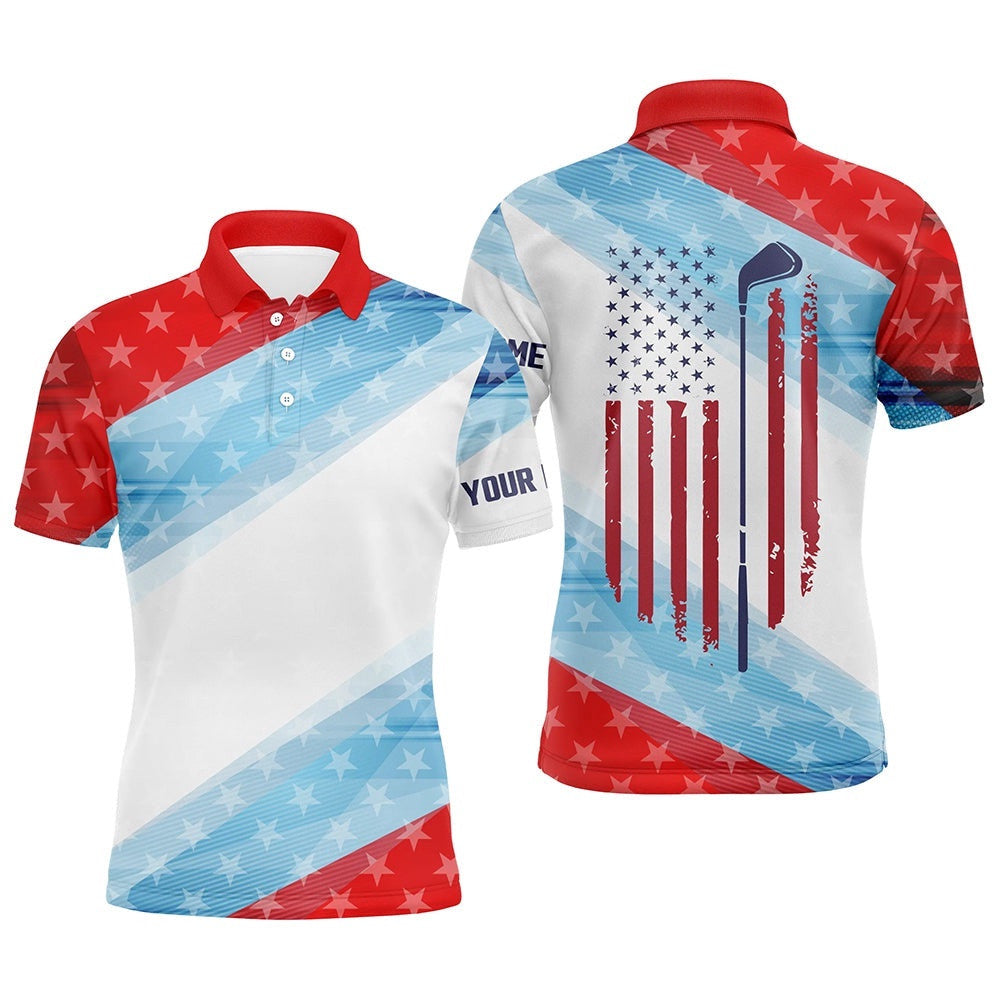 Red White And Blue American Flag Men's Golf Polo Shirt Custom Men's Patriotic Polo Shirts Golfing Gift, Golf Polo Shirt, Golf Shirts