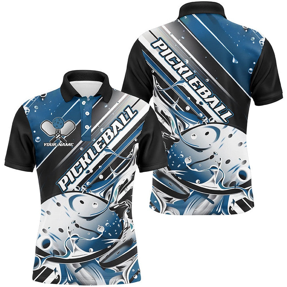 Custom Men's Pickleball Polo Shirts, Black And Blue Pickleball Outfit Pickleball Team Shirts, Pickleball Polo Shirts
