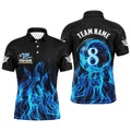 3D Blue Flaming 8 Ball Pool Magic Billiard Polo Shirts Custom Pool Player Shirts Polo, Personalized Billiard Polo Shirt