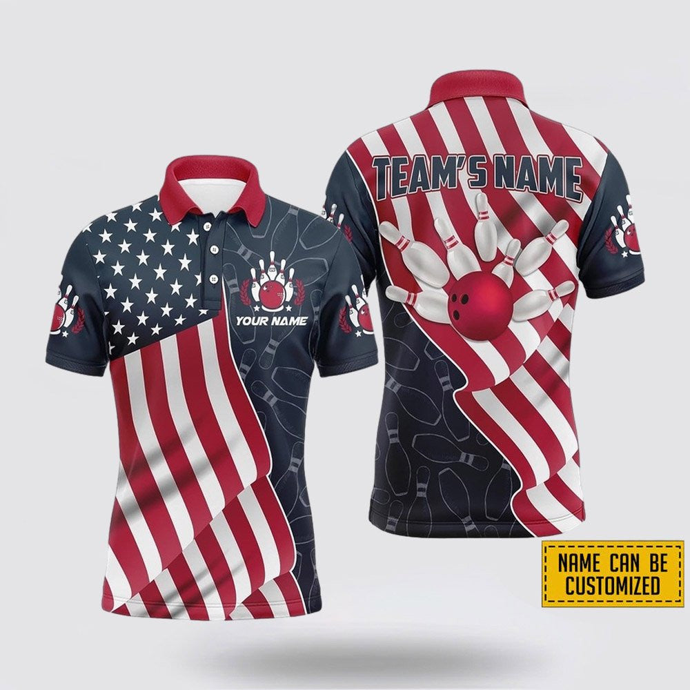 Custom Name And Team Bowling American Flag Pattern Bowling Jersey Shirt - Gift For Bowling Enthusiasts