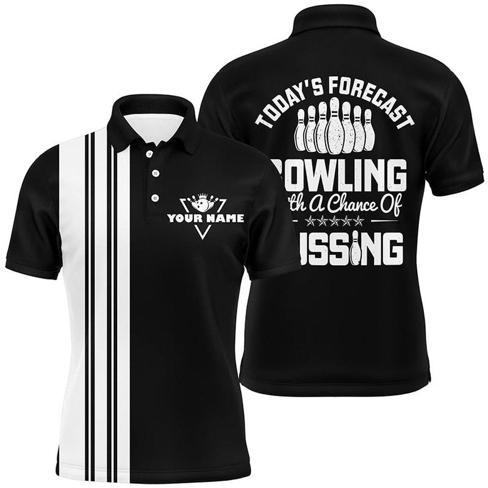 Black White Retro Bowling Polo Shirts For Men Custom Today'S Forecast Bowling With A Chance Of Cussing, Personalized Bowling Team Shirt