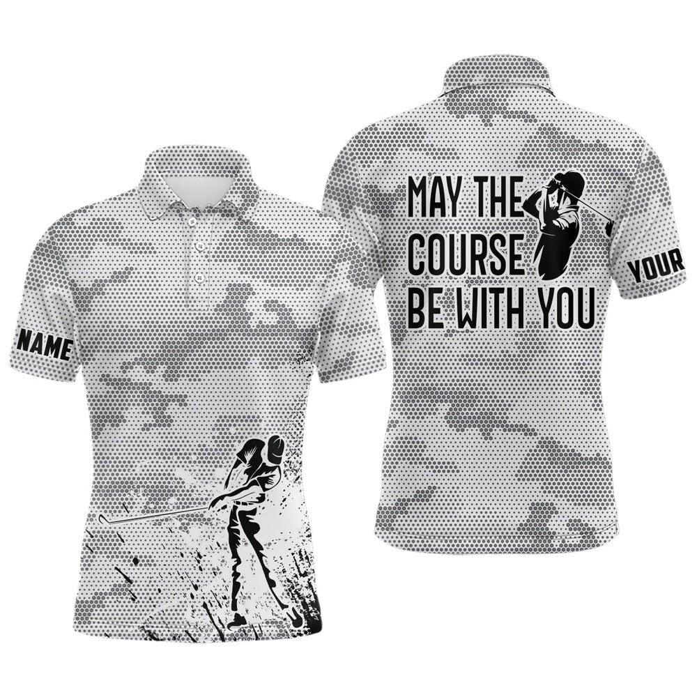 Black White Camo Men's Golf Polo Shirt Custom May The Course Be With You, Best Men's Golf Wears, Golf Polo Shirt, Golf Shirts