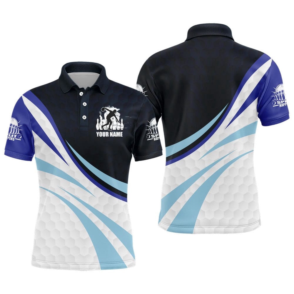 Black&Blue Bowling Polo Shirt For Men Bowling Polo Shirt, Personalized Bowling Team Shirt