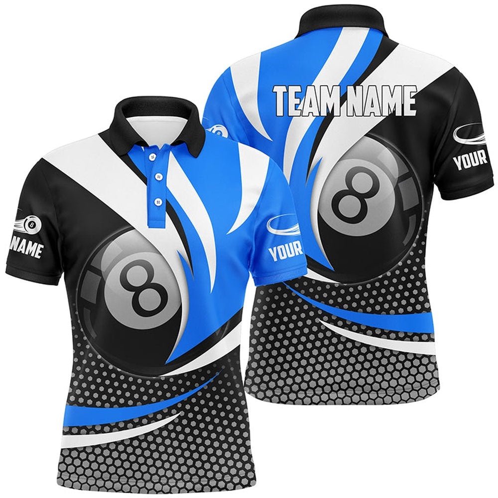 8 Ball Billiard Blue Version 3D Polo Shirts Best Custom Gifts For Pooler, Personalized Billiard Polo Shirt