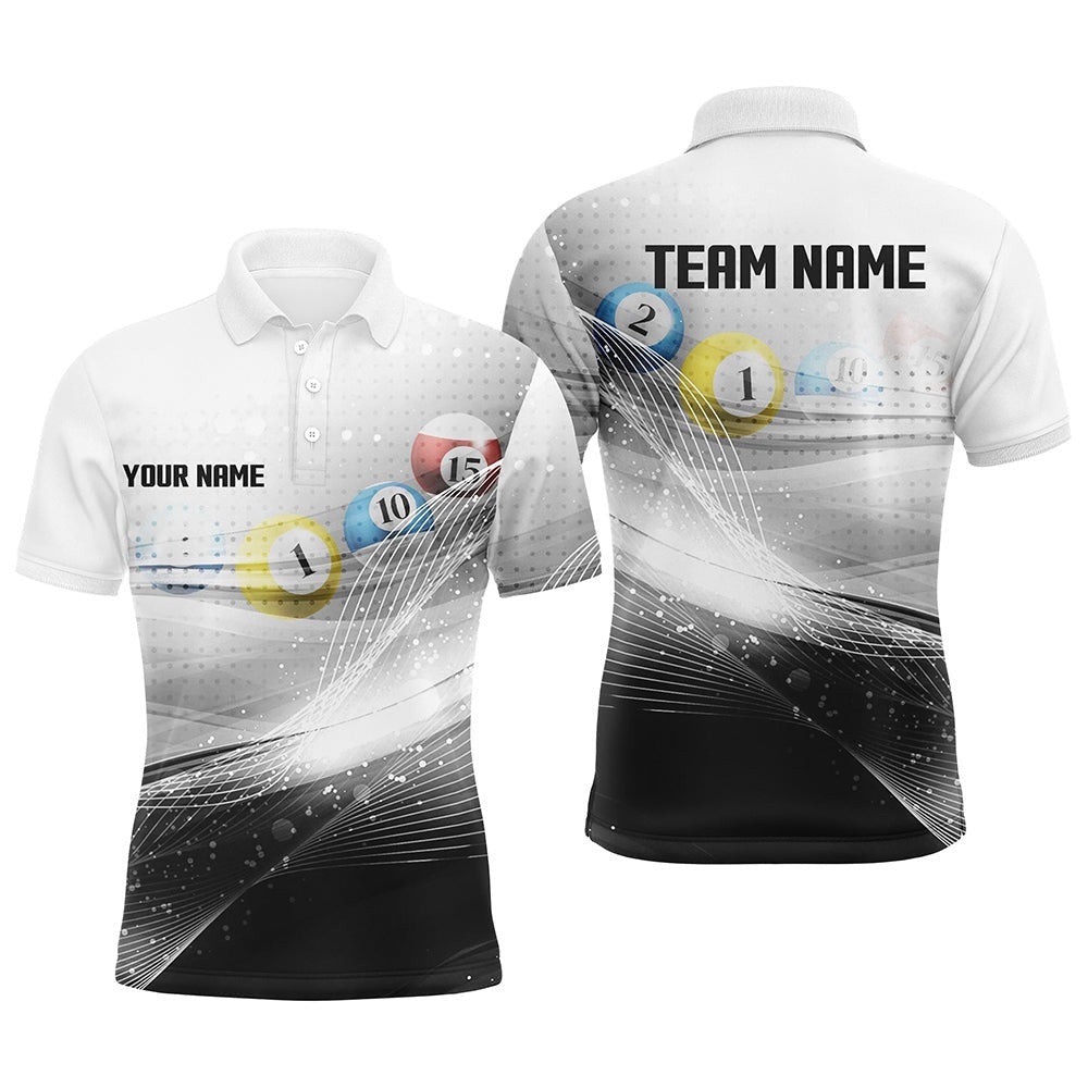 Black White Billiards Shirts Billiards Team Shirts Custom Billiard Polo, Personalized Billiard Polo Shirt