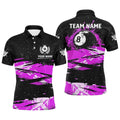 Custom Purple Grunge Billiard 8 Ball Polo Shirts, Billiard Pool Player Gift, Personalized Billiard Polo Shirt