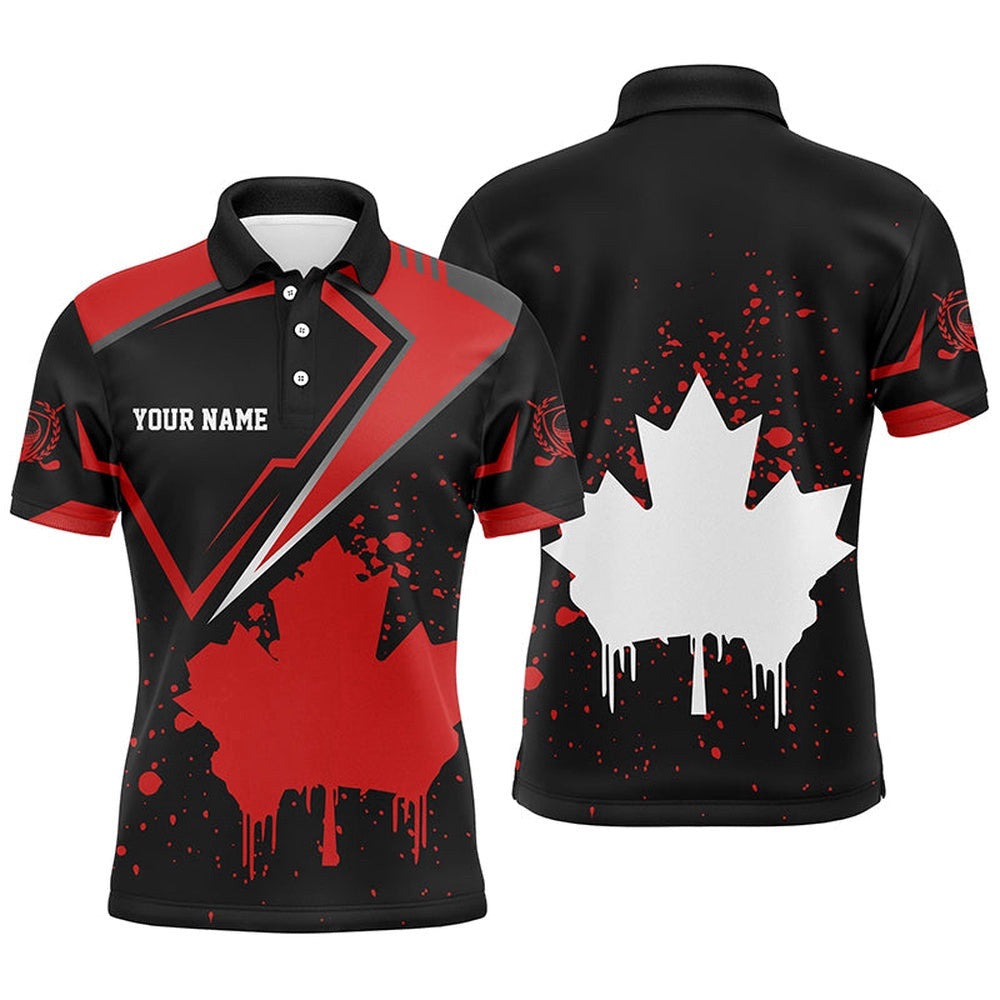Black Men's Golf Polo Shirts Canada Flag Maple Leaf Custom Team Golf Shirts, Canadian Patriot Golf Tops, Golf Polo Shirt, Golf Shirts