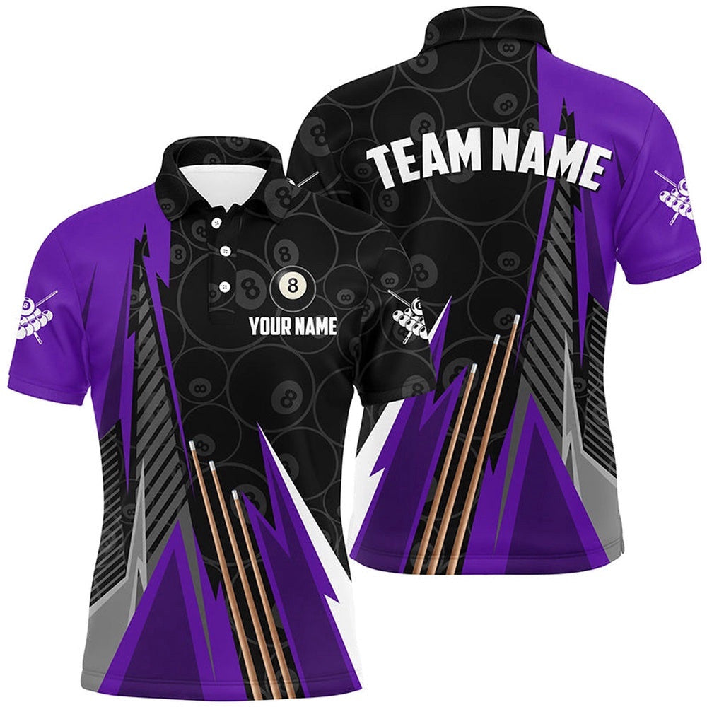 Black Purple Billiard Pattern Polo & 14 Zip Shirts, Billiard Team Polo Uniform, Personalized Billiard Polo Shirt