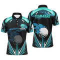 Black Men's Golf Polo Shirts Custom Cyan Blue Fire Lightning Team Golf Jerseys, Golf Attire For Men, Golf Polo Shirt, Golf Shirts