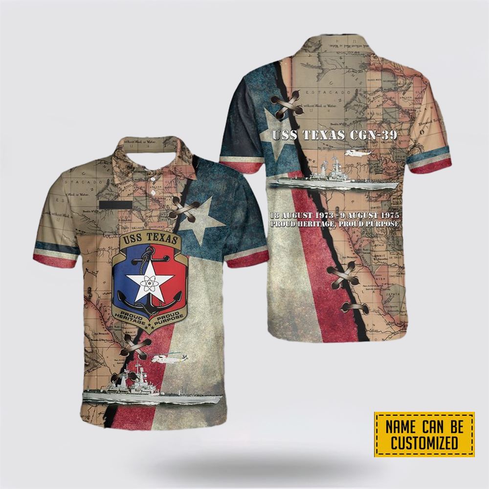 Custom Name US Navy USS Texas CGN-39 Polo Shirt - Gift For Military Personnel