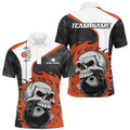 Custom Orange Flame Skull Bowling Shirts, Bowling Team Polo Shirt For Men Outfit Bowling, Personalized Bowling Team Shirt