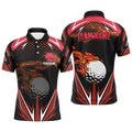 Black Men's Golf Polo Shirts Custom Red Fire Lightning Team Golf Jerseys, Golf Attire For Men, Golf Polo Shirt, Golf Shirts