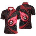 Black Red Billiard Fire Flame Polo Shirts Custom Name 8 Ball Pool Team Shirts, Personalized Billiard Polo Shirt
