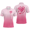 Custom Pink Heart Pickleball Polo Shirts For Men, Valentines Pickleball Couple Shirts, Pickleball Polo Shirts