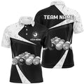Black White Grunge Billiard Balls Polo Shirts, Custom 8 Ball Pool Team Shirts, Personalized Billiard Polo Shirt