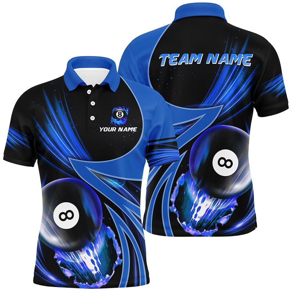 3D Blue Polo Billiard 8 Ball Polo Shirts Custom Team League Billiard Shirts, Personalized Billiard Polo Shirt