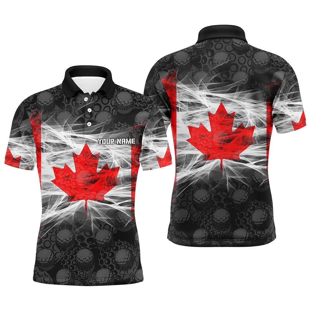 Black Men's Golf Polo Shirts Red Canada Leaf Custom Patriotic Canadian Flag Golf Shirts For Men, Golf Polo Shirt, Golf Shirts