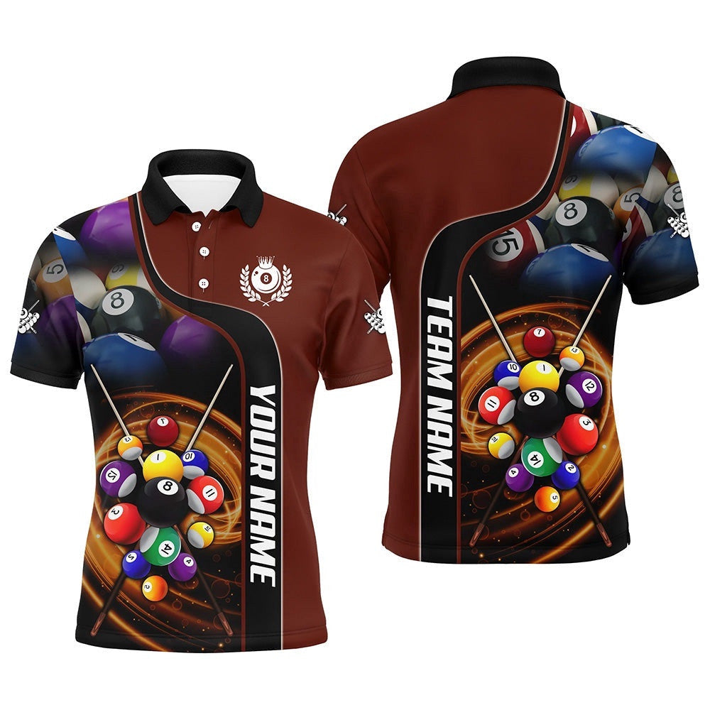 3D Billiard Balls Red Dark Custom Billiard Shirts, Billiard Team Polo Attire, Personalized Billiard Polo Shirt
