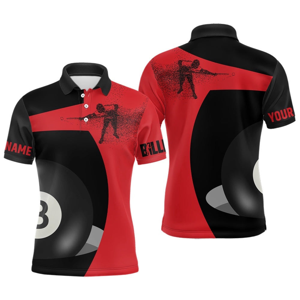 3D Funny Billiard Player 8 Ball Pool Red Black Polo Shirts, Personalized Billiard Polo Shirt