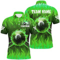 3D 8 Ball Pool &Cue Fire Polo Shirts Custom Billiard Apparel Polo�Green, Personalized Billiard Polo Shirt