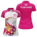 Custom Pink Watercolor Pickleball Polo Shirts For Women, Pickleball Polo Shirts, Pickleball Polo Shirts