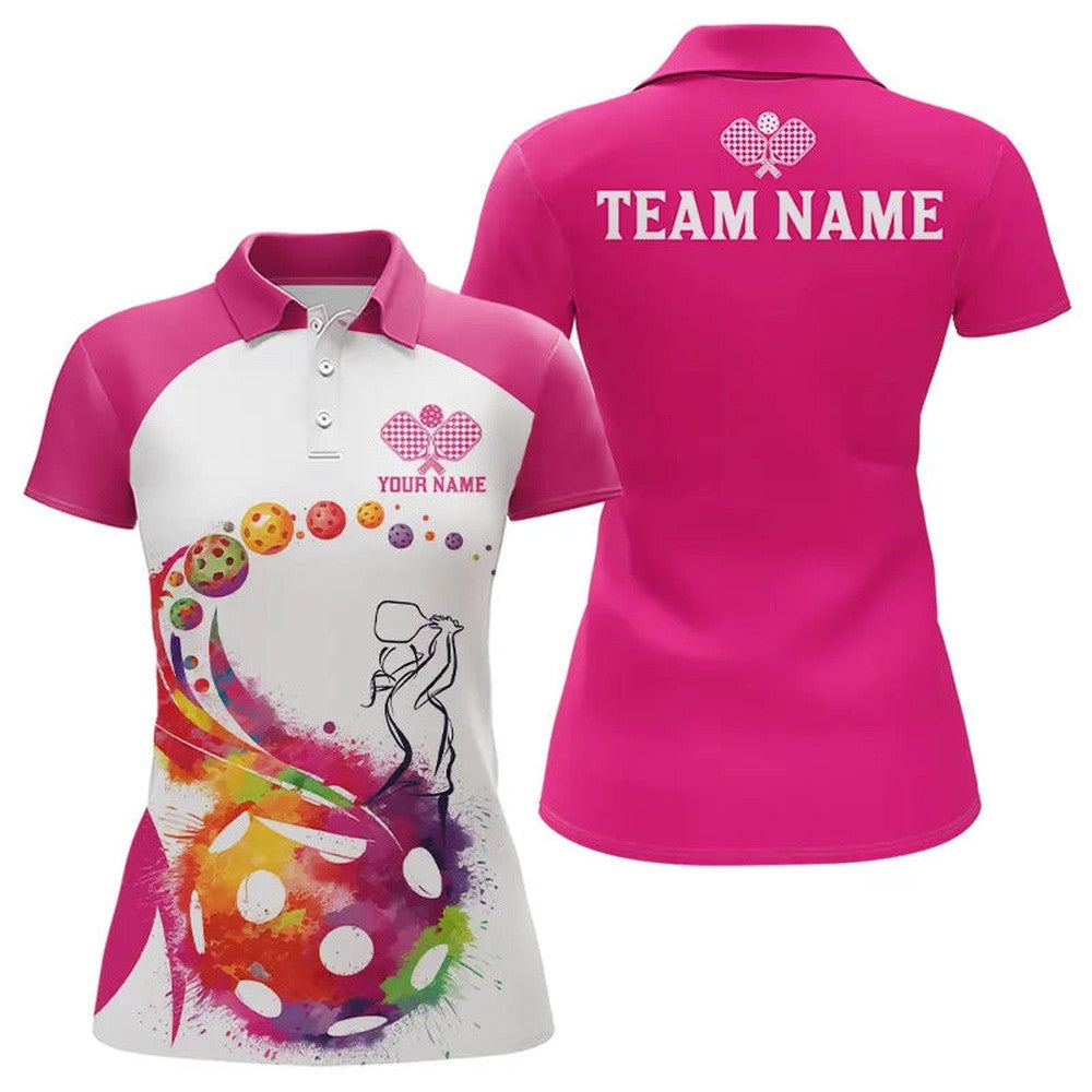 Custom Pink Watercolor Pickleball Polo Shirts For Women, Pickleball Polo Shirts, Pickleball Polo Shirts