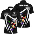 Black Sport Billiard Balls 3D Polo Shirts, Custom 8 Ball Billiard Team Polo, Personalized Billiard Polo Shirt