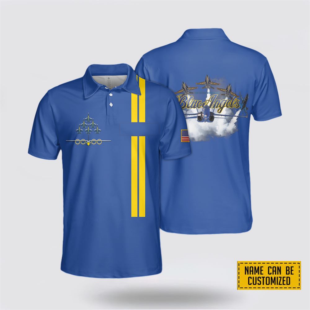 Custom Name Blue Angels Us Navy Polo Shirt - Gift For Military Personnel