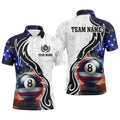 3D 8 Ball Pool Lightning US Flag Billiard Shirts, Patriotic Shirts For Pooler, Personalized Billiard Polo Shirt