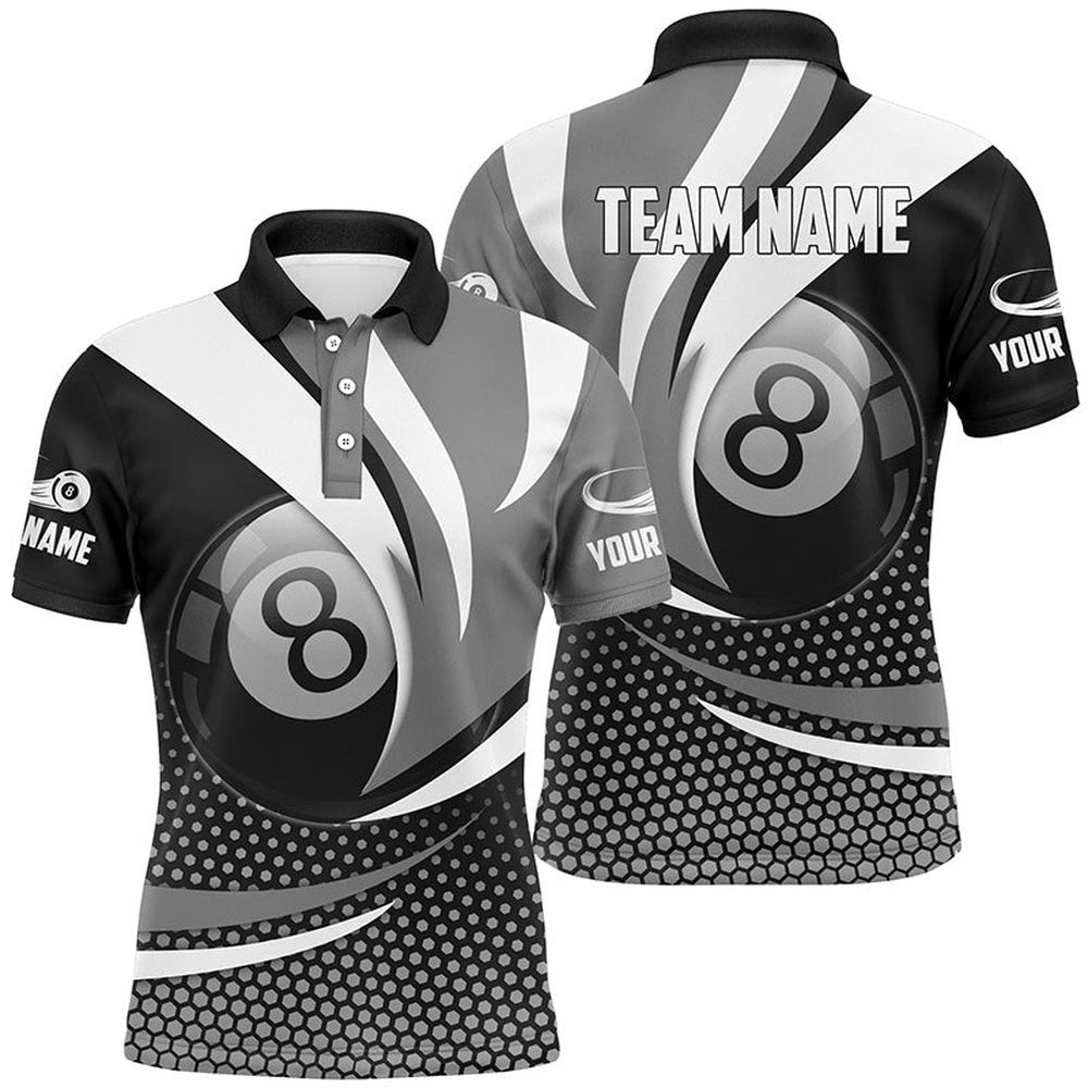 8 Ball Billiard Grey Version 3D Polo Shirts Best Custom Gifts For Pooler, Personalized Billiard Polo Shirt
