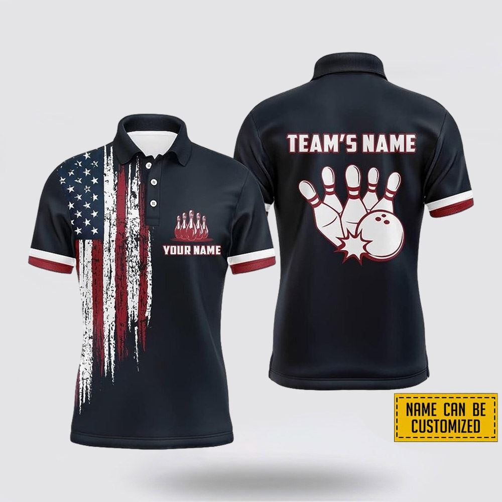 Custom Name Bowling American Flag Pattern Bowling Jersey Shirt - Gift For Bowling Enthusiasts