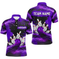 Custom Purple Bowling Polo Shirts Men & Women Lightning Thunder Bowling Team Polo Shirt, Personalized Bowling Team Shirt