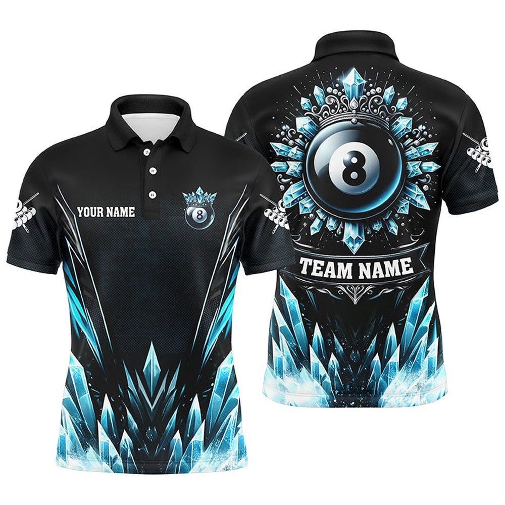 3D Blue Icy Funny 8 Ball Pool Crown Billiard Polo Shirts Custom Billiard Polo, Personalized Billiard Polo Shirt