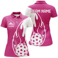 Custom Pink Flame Pickleball Shirts For Women, Pickleball Team Uniform Women's Outfit, Pickleball Polo Shirts