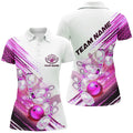 Custom Pink Bowling Shirts For Women, Pink Female Bowling Shirts Bowling Uniform With Name, Personalized Bowling Team Shirt