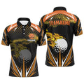 Black Men's Golf Polo Shirts Custom Orange Fire Lightning Team Golf Jerseys, Golf Attire For Men, Golf Polo Shirt, Golf Shirts