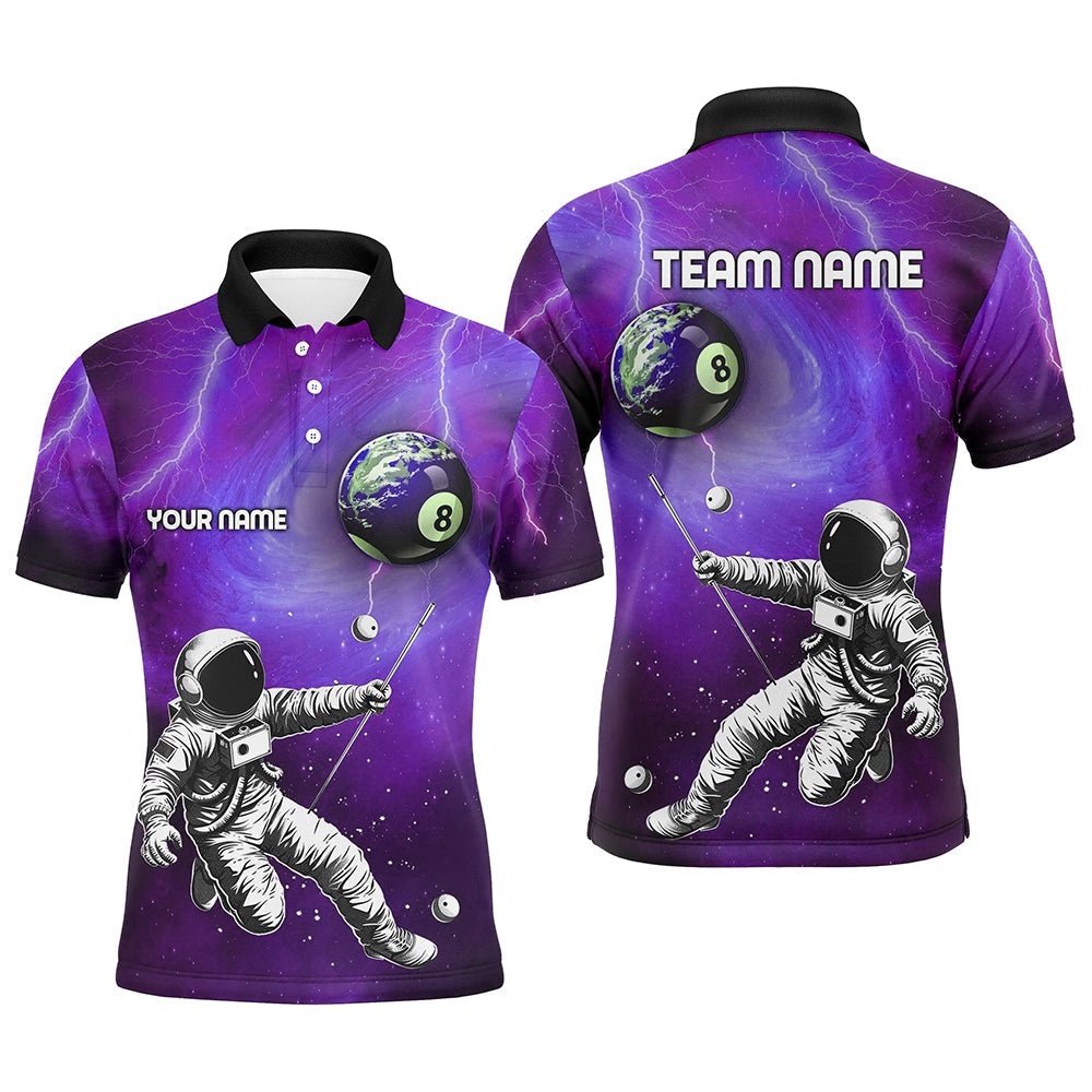 Custom Purple Galaxy Astronaut 8 Ball Pool Billiard Shirts, Funny 3D Printed Billiard Shirts, Personalized Billiard Polo Shirt