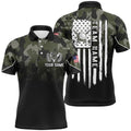 Black Men's Golf Polo Shirt Custom Green Camouflage American Flag Golf Shirt For Men's, Golf Polo Shirt, Golf Shirts