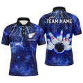 Custom Navy Bowling Polo Shirt For Men Lightning Thunder Bowling Polo Shirt Team League, Personalized Bowling Team Shirt