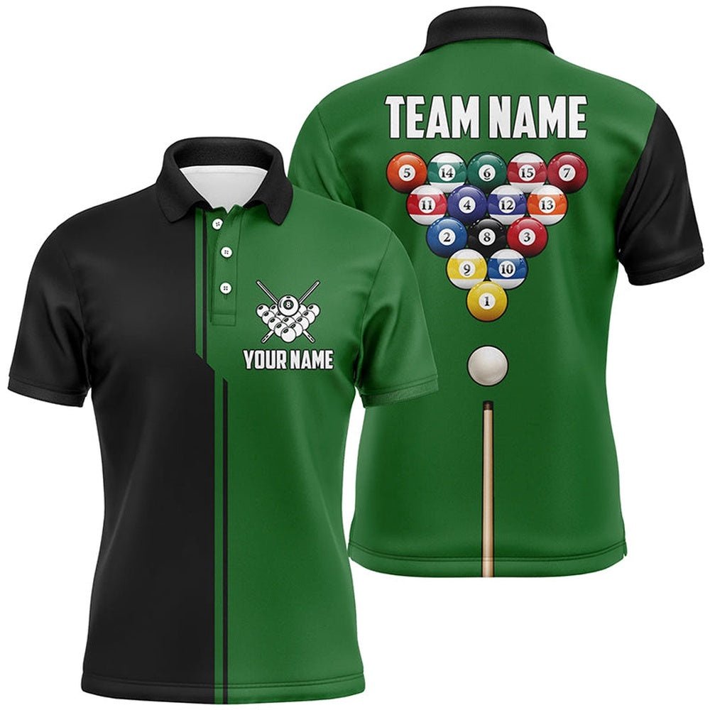 Custom Name Black And Green Billiard Polo Shirts Custom Gifts For Billiards Players, Personalized Billiard Polo Shirt