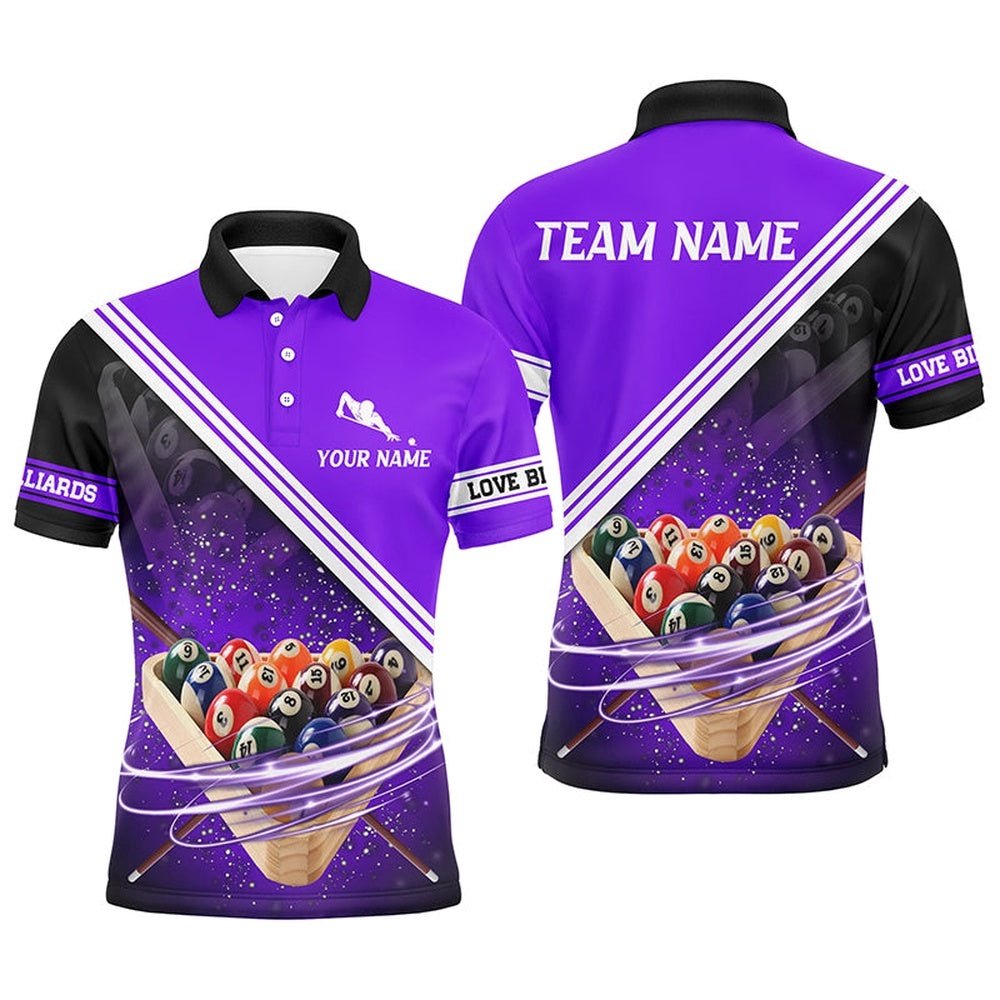 Custom Purple Billiards 3D Printed 'S Billiard Shirts Best 8 Ball Pool Polo Shirts, Personalized Billiard Polo Shirt