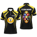 Black Yellow 9 Ball Pool 3D Polo Shirts, Custom Billiards 9 Ball Team Polo, Personalized Billiard Polo Shirt