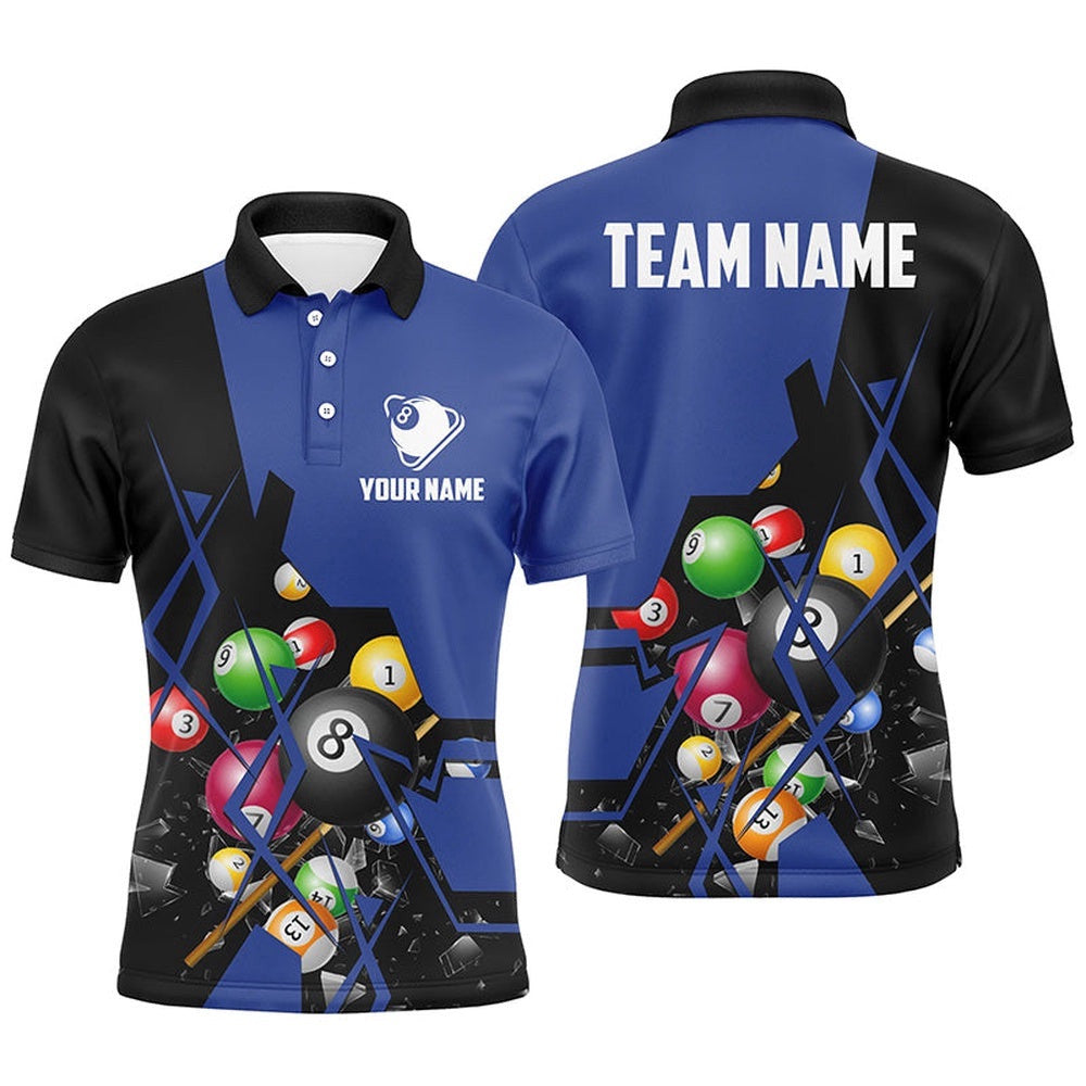 Blue Billiard Balls 3D Polo Shirts, Custom 8 Ball Pool Billiards Polo, Personalized Billiard Polo Shirt